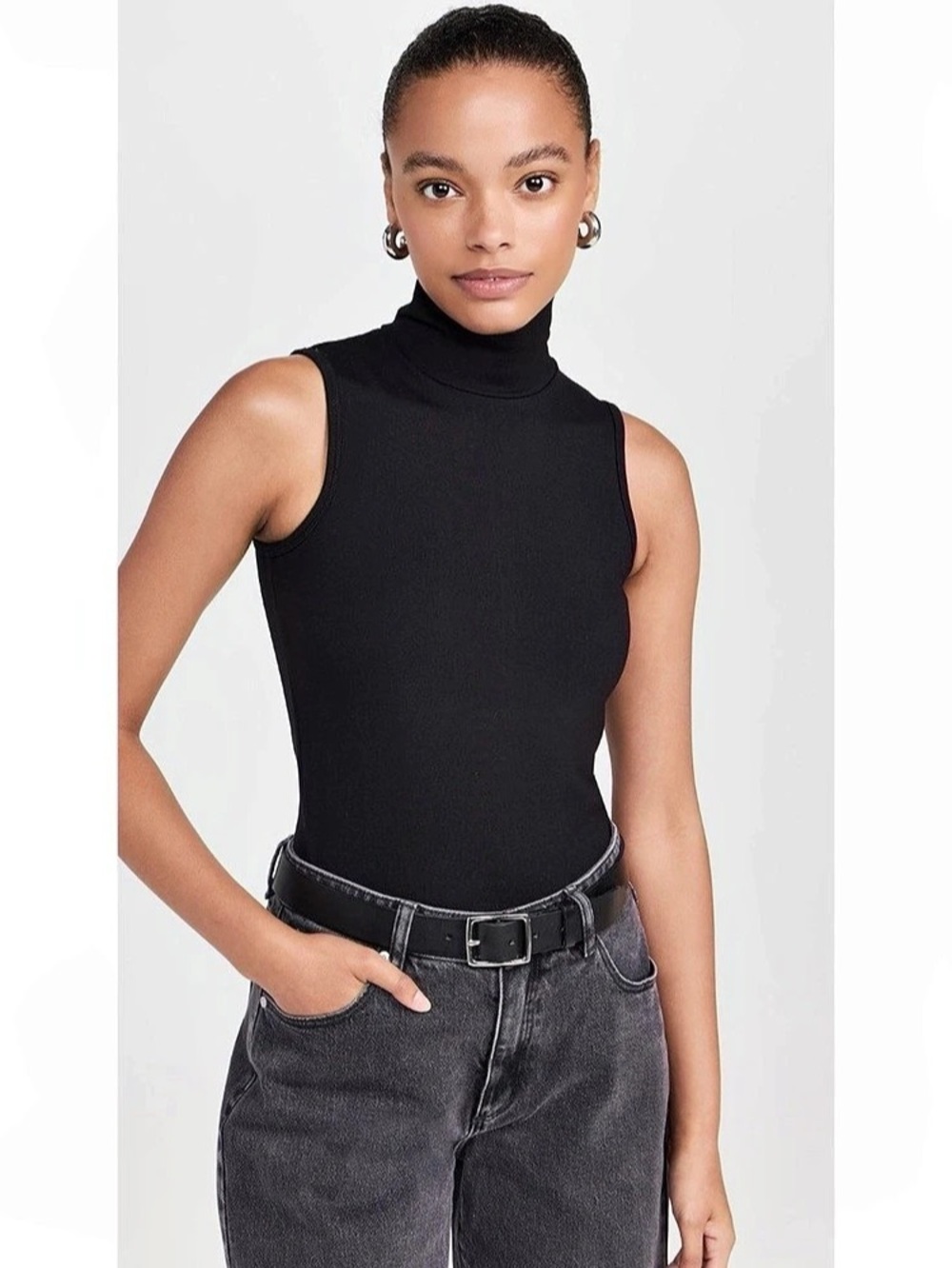 Rag & Bone Porter Jersey Black Sleeveless Turtleneck Top